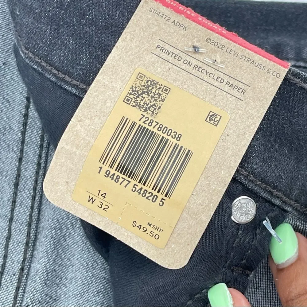 Levi’s Hypersoft High Rise Women’s Black Denim Cutoff Shorts Size 14